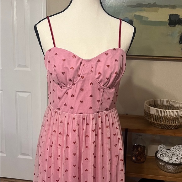 Betsey Johnson Pink Glitter Heart Tulle Dress Sz 8 Sweetheart Strapless Romantic - Picture 4 of 12